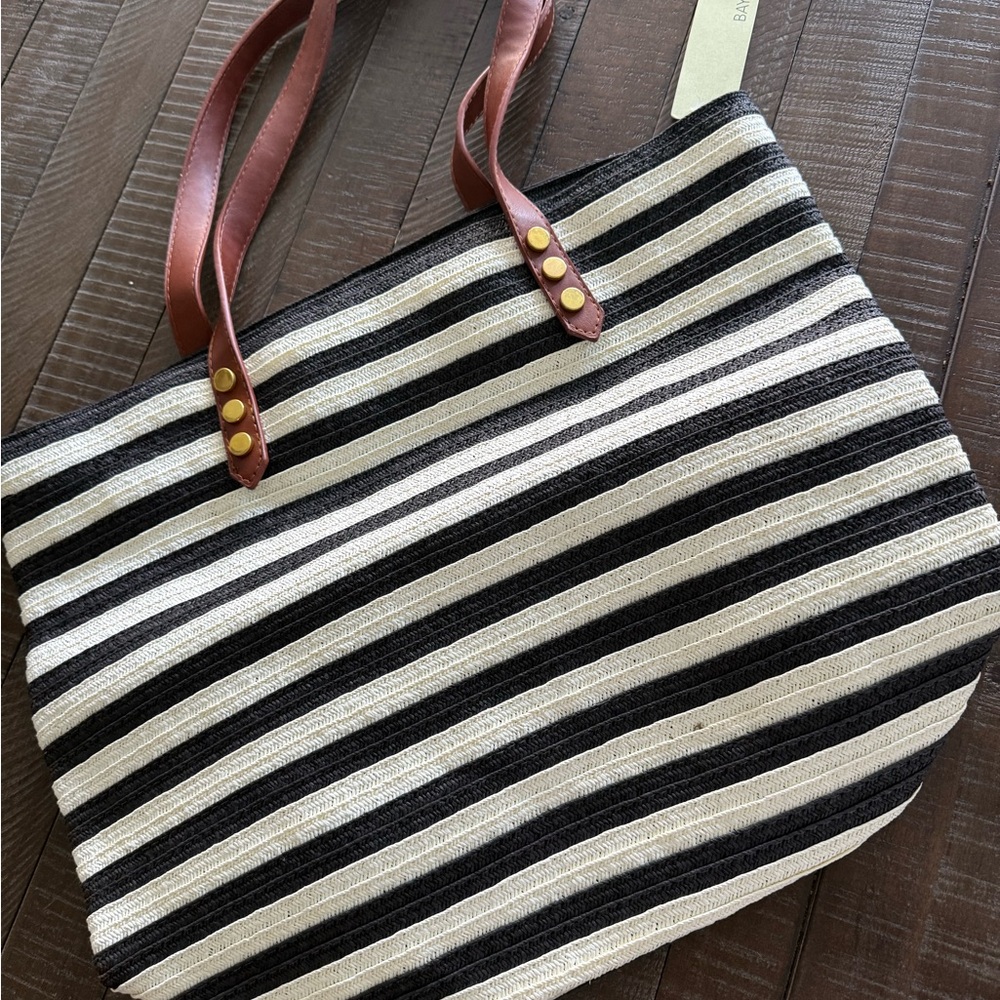 Elegant Black and Cream Striped Tote Bag